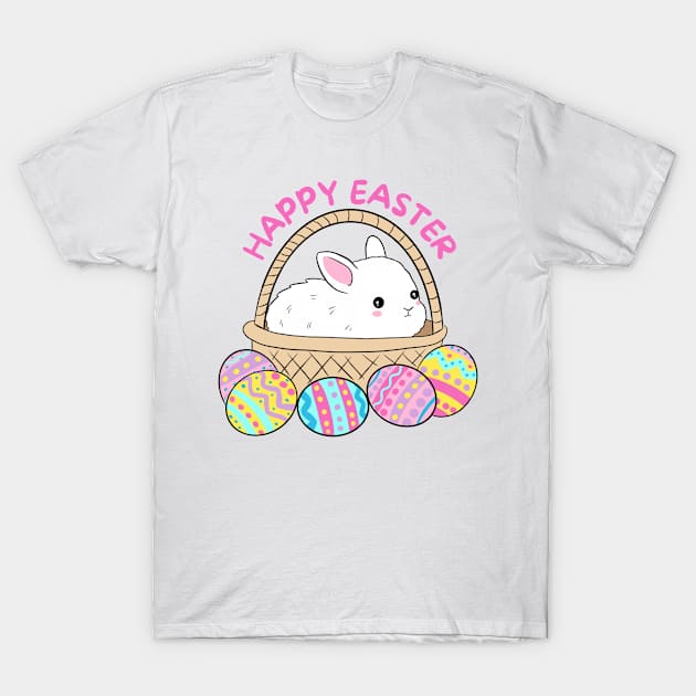 Happy easter a cute easter bunny in a basket T-Shirt by Yarafantasyart